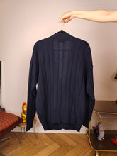 Load image into Gallery viewer, Vintage wool cardigan M | navy blue cable knit knitted golf sweater jacket women men unisex
