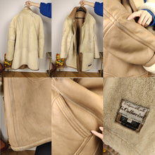 Load image into Gallery viewer, Vintage shearling coat L XL | beige brown lambskin sheepskin leather sherpa midi long jacket women unisex men
