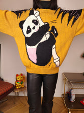 Load image into Gallery viewer, Vintage knit sweater XL XXL | pullover panda animal knitted jumper yellow
