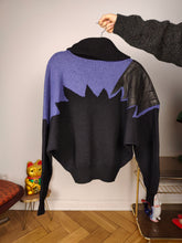 Load image into Gallery viewer, Vintage 80s wool sweater S | pullover knit knitted jumper black purple patch neck
