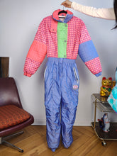 Load image into Gallery viewer, Vintage Duibos ski suit XS S | snow snowboard winter pink purple checker sport jumpsuit women
