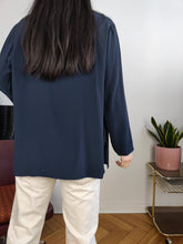 Load image into Gallery viewer, Vintage silk shirt blouse S-M | navy blue long sleeve button up plain Mario Borgioli women
