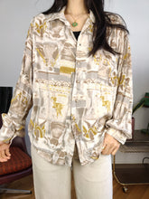 Load image into Gallery viewer, Vintage viscose blouse shirt M-L | white beige print pattern long sleeve Top Fashion women
