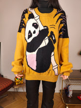 Load image into Gallery viewer, Vintage knit sweater XL XXL | pullover panda animal knitted jumper yellow
