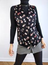 Load image into Gallery viewer, The Casino Black Waistcoat Vest | Vintage black crazy pattern party sleeveless cards games S
