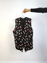 Load image into Gallery viewer, The Casino Black Waistcoat Vest | Vintage black crazy pattern party sleeveless cards games S
