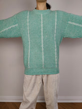 Load image into Gallery viewer, The Chunky Mint Knit | Vintage wool mix sweater jumper pullover cable knit plain green blue M
