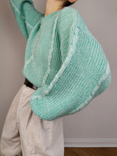 Load image into Gallery viewer, The Chunky Mint Knit | Vintage wool mix sweater jumper pullover cable knit plain green blue M
