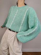 Load image into Gallery viewer, The Chunky Mint Knit | Vintage wool mix sweater jumper pullover cable knit plain green blue M
