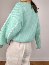 Load image into Gallery viewer, The Chunky Mint Knit | Vintage wool mix sweater jumper pullover cable knit plain green blue M
