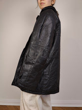 Load image into Gallery viewer, The Black Sherpa Collar Leather | Vintage real leather coat jacket black fluffy collar M-L
