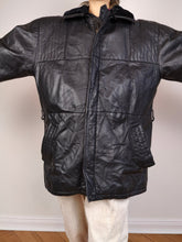 Load image into Gallery viewer, The Black Sherpa Collar Leather | Vintage real leather coat jacket black fluffy collar M-L
