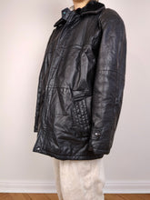Load image into Gallery viewer, The Black Sherpa Collar Leather | Vintage real leather coat jacket black fluffy collar M-L
