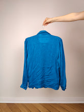 Load image into Gallery viewer, The Blue Swirl Silk Blouse | Vintage silk long sleeve shirt plain pattern S
