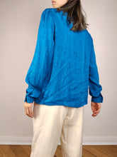 Load image into Gallery viewer, The Blue Swirl Silk Blouse | Vintage silk long sleeve shirt plain pattern S
