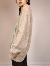 Load image into Gallery viewer, The Shetland Wool Beige Diamond Knit | Vintage pure Shetland wool sweater pullover pattern knitted oversized long jumper L
