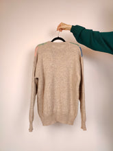 Load image into Gallery viewer, The Shetland Wool Beige Diamond Knit | Vintage pure Shetland wool sweater pullover pattern knitted oversized long jumper L
