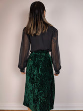 Load image into Gallery viewer, The Green Velvet Midi Skirt | Vintage dark green velvet velour skirt mid midi length XS
