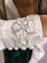 Load image into Gallery viewer, The White Snow Embroidery Blouse | Vintage white blouse floral embroidery collar bavarian cottage core prairie lace S
