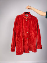 Load image into Gallery viewer, The Red Velvet Shirt | Vintage red velvet relaxed fit blouse oversized shirt jacket cotton M-L
