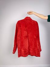Load image into Gallery viewer, The Red Velvet Shirt | Vintage red velvet relaxed fit blouse oversized shirt jacket cotton M-L
