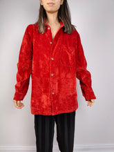 Load image into Gallery viewer, The Red Velvet Shirt | Vintage red velvet relaxed fit blouse oversized shirt jacket cotton M-L
