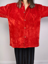 Load image into Gallery viewer, The Red Velvet Shirt | Vintage red velvet relaxed fit blouse oversized shirt jacket cotton M-L
