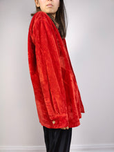 Load image into Gallery viewer, The Red Velvet Shirt | Vintage red velvet relaxed fit blouse oversized shirt jacket cotton M-L
