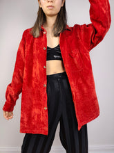 Load image into Gallery viewer, The Red Velvet Shirt | Vintage red velvet relaxed fit blouse oversized shirt jacket cotton M-L
