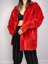 Load image into Gallery viewer, The Red Velvet Shirt | Vintage red velvet relaxed fit blouse oversized shirt jacket cotton M-L
