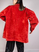 Load image into Gallery viewer, The Red Velvet Shirt | Vintage red velvet relaxed fit blouse oversized shirt jacket cotton M-L
