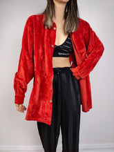 Load image into Gallery viewer, The Red Velvet Shirt | Vintage red velvet relaxed fit blouse oversized shirt jacket cotton M-L
