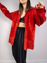 Load image into Gallery viewer, The Red Velvet Shirt | Vintage red velvet relaxed fit blouse oversized shirt jacket cotton M-L
