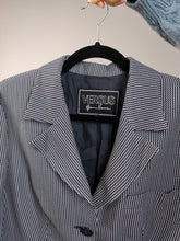 Load image into Gallery viewer, The Versus Versace Blazer Jacket | Vintage designer Versus by Gianni Versace white blue black stripe jacket preppy 34/48 S-M
