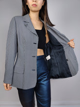 Load image into Gallery viewer, The Versus Versace Blazer Jacket | Vintage designer Versus by Gianni Versace white blue black stripe jacket preppy 34/48 S-M
