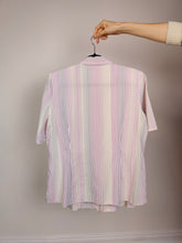 Load image into Gallery viewer, The White Pink Stripe Shirt | Vintage blouse rainbow stripes pattern short sleeve woman women ladies 40 M
