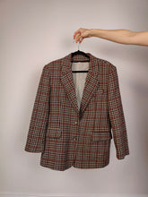 Load image into Gallery viewer, The Wool Chestnut Check Blazer | Vintage wool mix checkered pattern plaid brown red jacket Italian IT48 M
