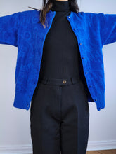 Load image into Gallery viewer, The Electric Blue Wool Cardigan | Vintage wool mix knit knitted jacket baroque floral pattern sweater S-M
