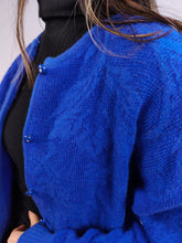 Load image into Gallery viewer, The Electric Blue Wool Cardigan | Vintage wool mix knit knitted jacket baroque floral pattern sweater S-M

