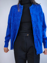Load image into Gallery viewer, The Electric Blue Wool Cardigan | Vintage wool mix knit knitted jacket baroque floral pattern sweater S-M
