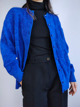 Load image into Gallery viewer, The Electric Blue Wool Cardigan | Vintage wool mix knit knitted jacket baroque floral pattern sweater S-M
