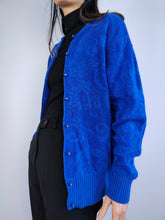 Load image into Gallery viewer, The Electric Blue Wool Cardigan | Vintage wool mix knit knitted jacket baroque floral pattern sweater S-M
