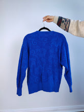 Load image into Gallery viewer, The Electric Blue Wool Cardigan | Vintage wool mix knit knitted jacket baroque floral pattern sweater S-M
