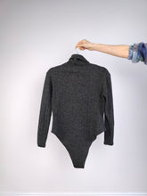 Load image into Gallery viewer, The Grey Teddy Turtle Neck Body Knit | Vintage wool mix knitted sweater pullover jumper gray embroidery patch teddy bear Italian S
