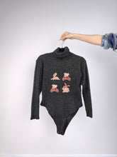 Load image into Gallery viewer, The Grey Teddy Turtle Neck Body Knit | Vintage wool mix knitted sweater pullover jumper gray embroidery patch teddy bear Italian S
