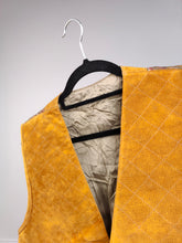 Load image into Gallery viewer, The Tan Leather Baroque Vest | Vintage brown orange baroque pattern quilted suede sleeveless waistcoat M
