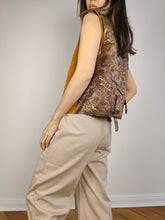 Load image into Gallery viewer, The Tan Leather Baroque Vest | Vintage brown orange baroque pattern quilted suede sleeveless waistcoat M
