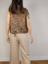 Load image into Gallery viewer, The Tan Leather Baroque Vest | Vintage brown orange baroque pattern quilted suede sleeveless waistcoat M
