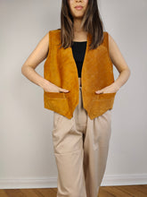 Load image into Gallery viewer, The Tan Leather Baroque Vest | Vintage brown orange baroque pattern quilted suede sleeveless waistcoat M
