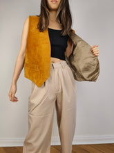 Load image into Gallery viewer, The Tan Leather Baroque Vest | Vintage brown orange baroque pattern quilted suede sleeveless waistcoat M
